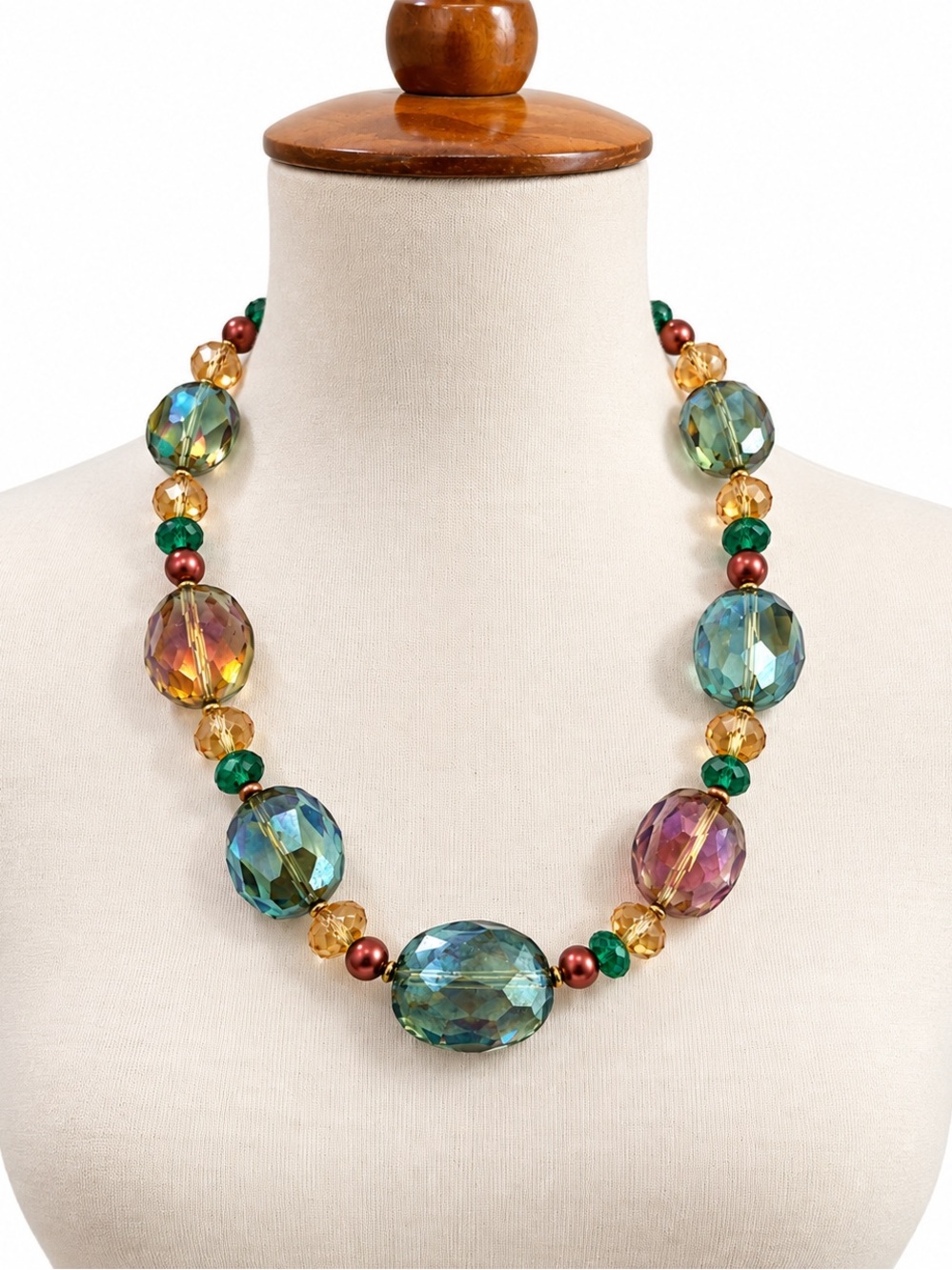 Source Unknown Multicolor Faceted Bead Necklace in Teal, Amber & Purple